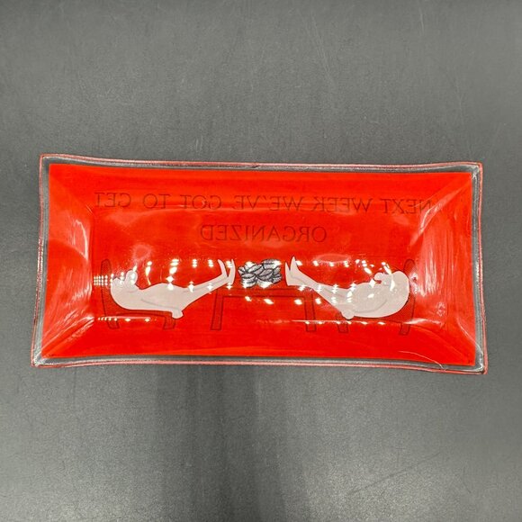 Vintage Trinket Dish Tray 1970s Red Glass Procrastinator Organized Kitschy Humor - Picture 3 of 9